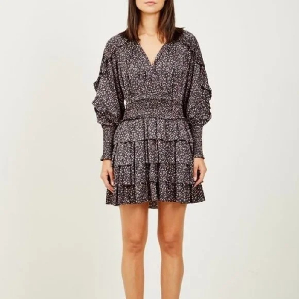 Ulla Johnson Soraya Ruffled Tiered Mini Dress in Noir Floral